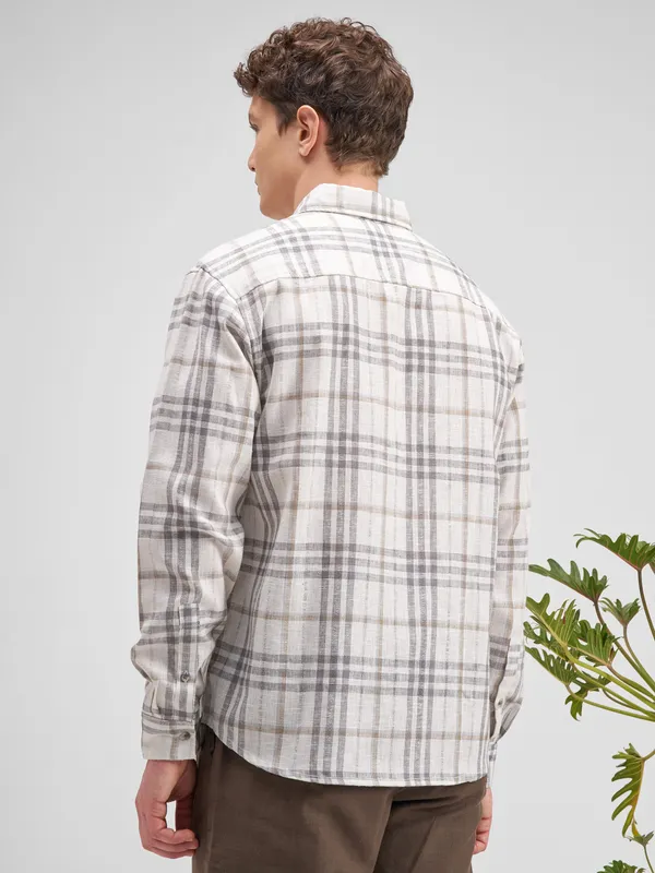 Highlander Men Grey Checked Regular Fit Casual Shirt
