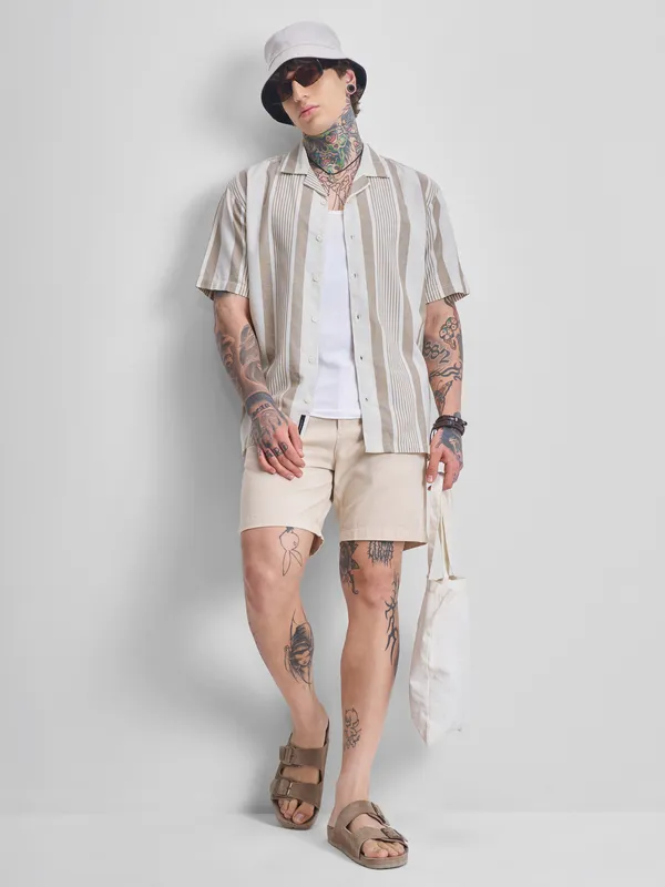 Highlander Men Brown Striped Relaxed Fit Casual Shirt