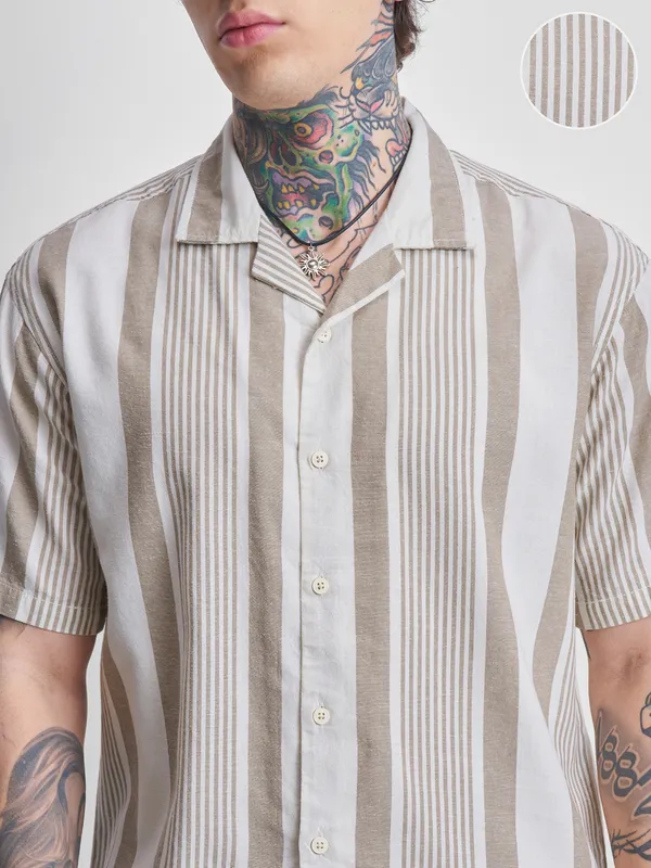 Highlander Men Brown Striped Relaxed Fit Casual Shirt