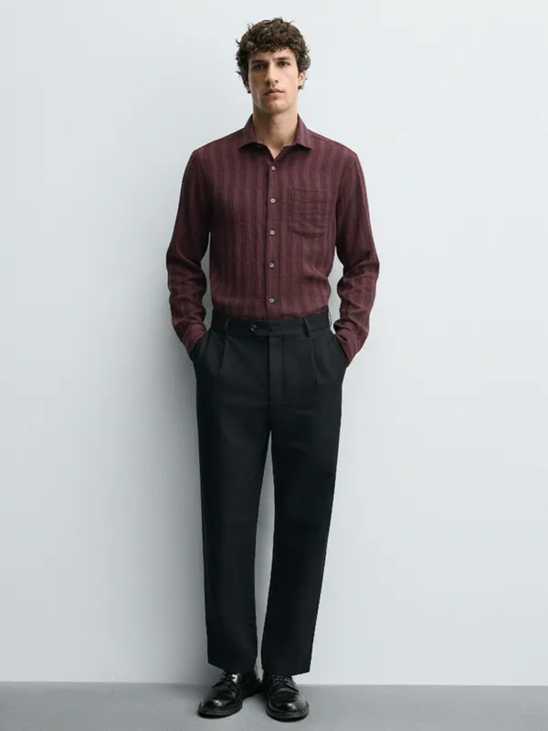 Highlander Men Maroon Crushed Relaxed Fit Casual Shirt