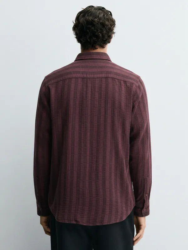 Highlander Men Maroon Crushed Relaxed Fit Casual Shirt