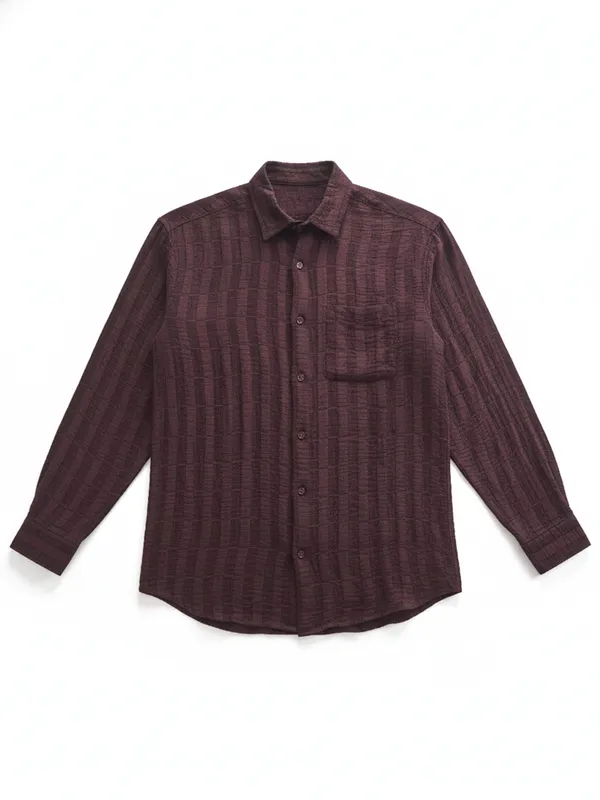 Highlander Men Maroon Crushed Relaxed Fit Casual Shirt