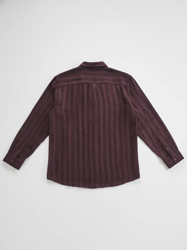 Highlander Men Maroon Crushed Relaxed Fit Casual Shirt