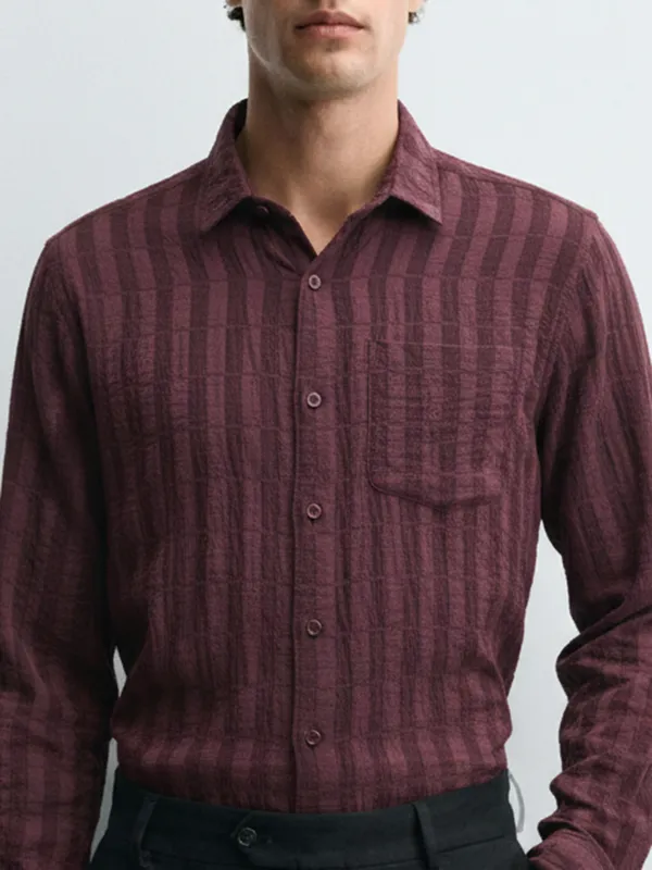 Highlander Men Maroon Crushed Relaxed Fit Casual Shirt