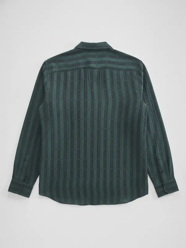 Highlander Men Green Self Design Relaxed Fit Casual Shirt