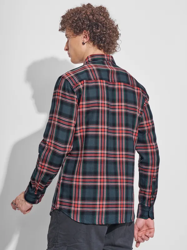 Highlander Men Teal Checked Slim Fit Casual Shirt