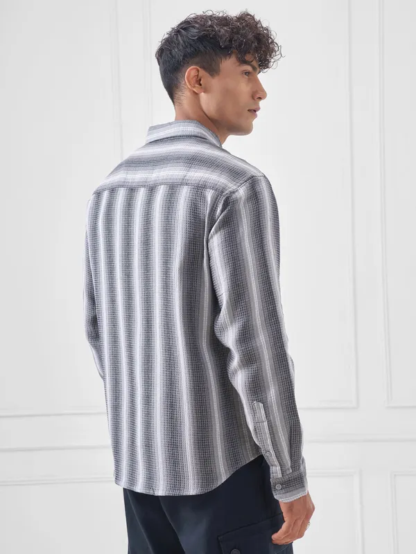 Highlander Men Grey Striped Relaxed Fit Casual Shirt