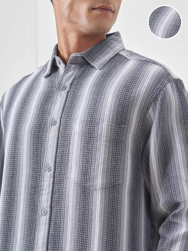 Highlander Men Grey Striped Relaxed Fit Casual Shirt