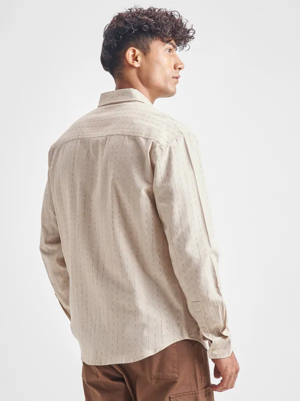 Highlander Men Beige Self Design Relaxed Fit Casual Shirt