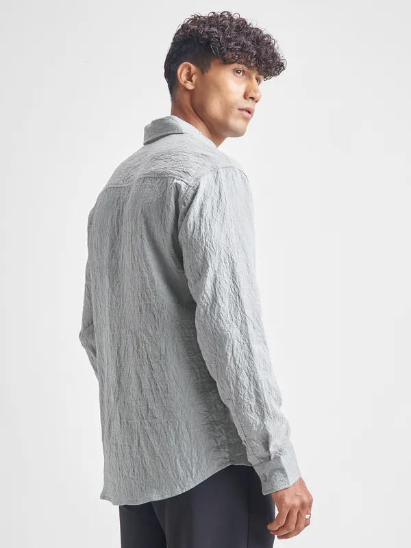 Highlander Men Grey Self Design Relaxed Fit Casual Shirt