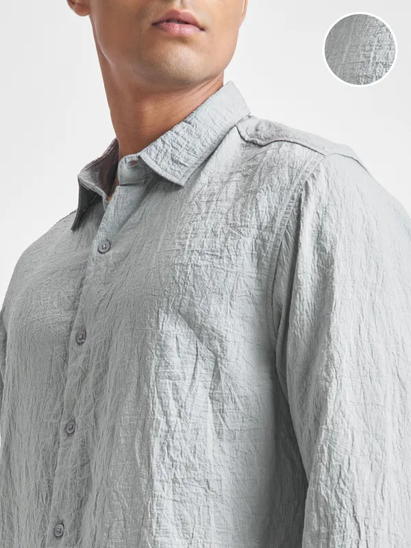 Highlander Men Grey Self Design Relaxed Fit Casual Shirt