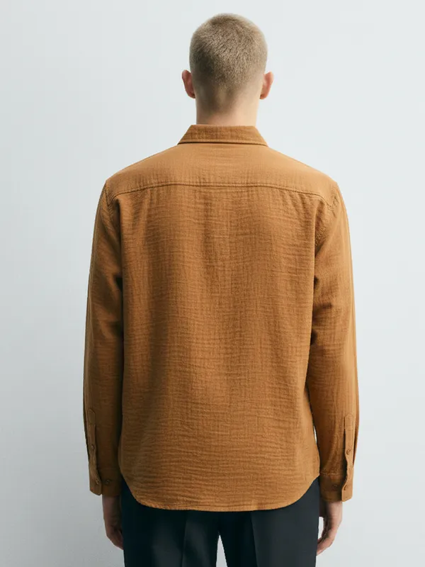 Highlander Men Rust Crushed Relaxed Fit Casual Shirt