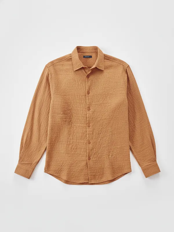 Highlander Men Rust Crushed Relaxed Fit Casual Shirt