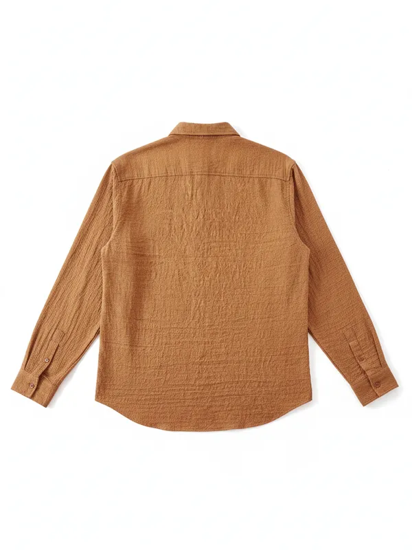 Highlander Men Rust Crushed Relaxed Fit Casual Shirt