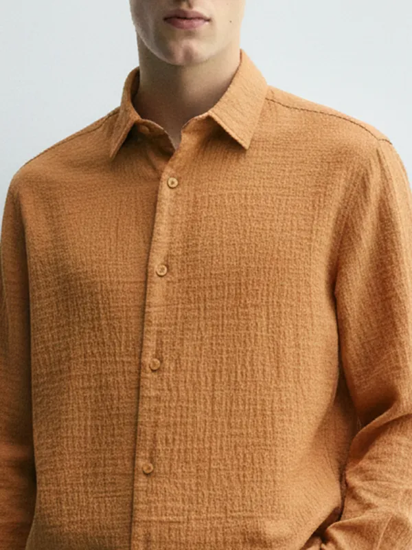 Highlander Men Rust Crushed Relaxed Fit Casual Shirt