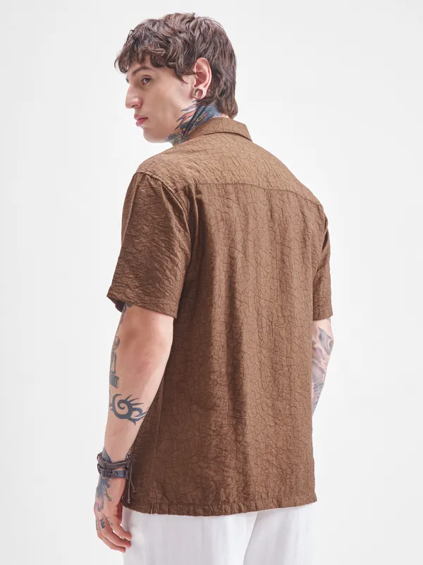 Highlander Men Brown Crushed Relaxed Fit Casual Shirt