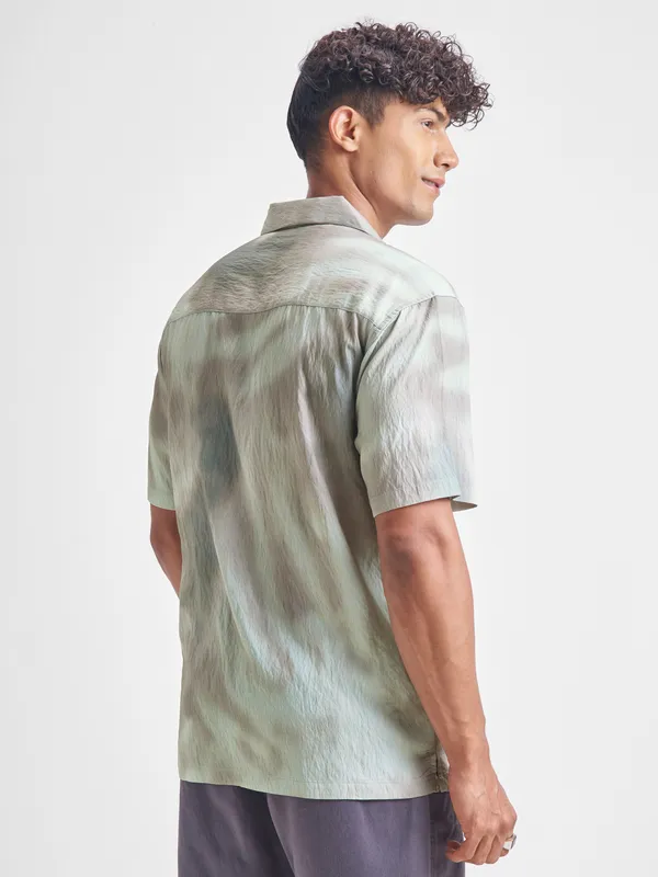 Highlander Men Green Printed Relaxed Fit Casual Shirt