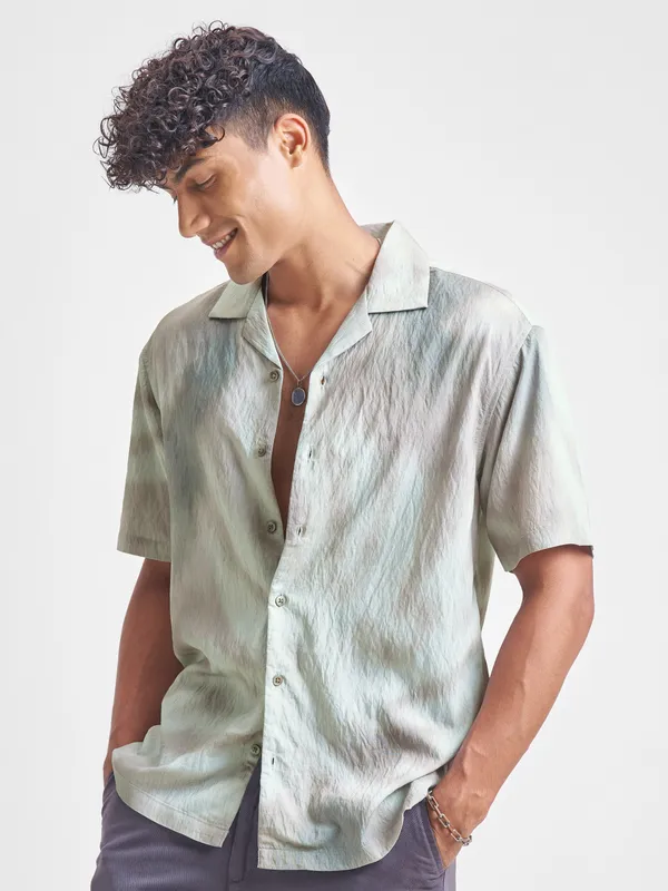 Highlander Men Green Printed Relaxed Fit Casual Shirt