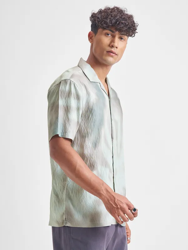 Highlander Men Green Printed Relaxed Fit Casual Shirt