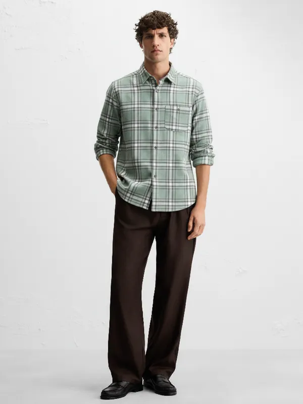 Highlander Men Green Checked Slim Fit Casual Shirt