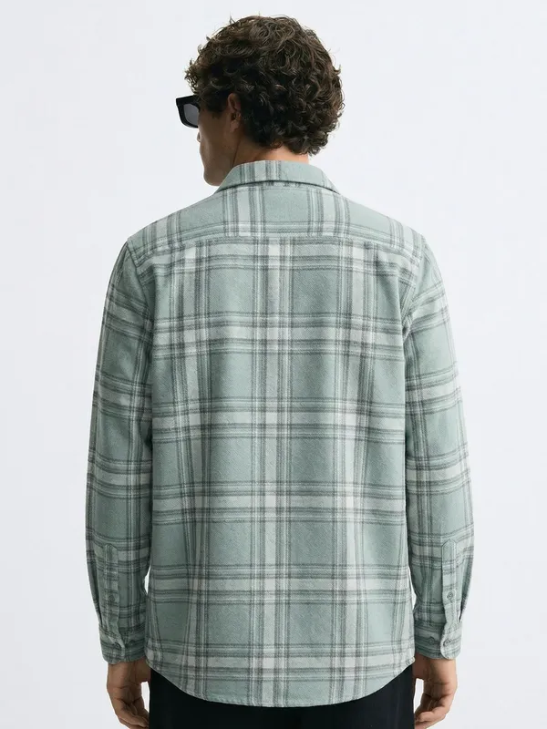 Highlander Men Green Checked Slim Fit Casual Shirt