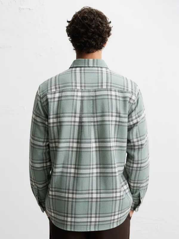 Highlander Men Green Checked Slim Fit Casual Shirt