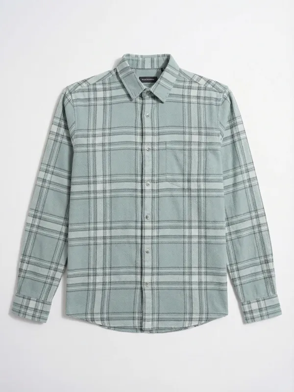 Highlander Men Green Checked Slim Fit Casual Shirt