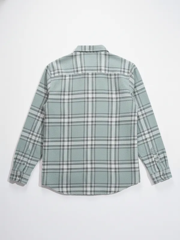 Highlander Men Green Checked Slim Fit Casual Shirt