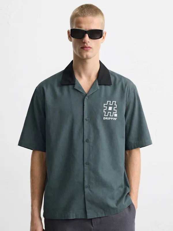 Highlander Men Blue Printed Boxy Fit Casual Shirt