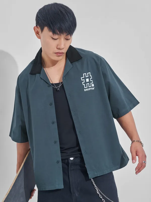 Highlander Men Blue Printed Boxy Fit Casual Shirt