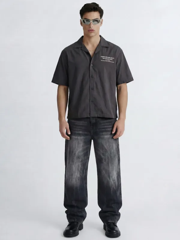 Highlander Men Black Printed Boxy Fit Casual Shirt