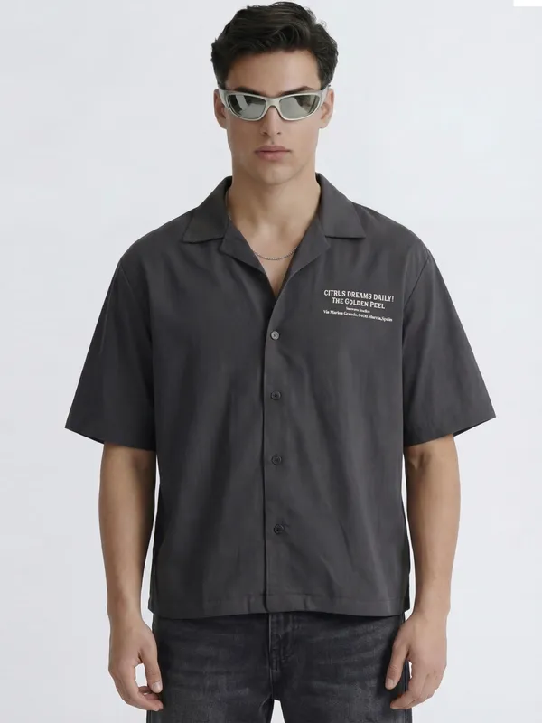 Highlander Men Black Printed Boxy Fit Casual Shirt