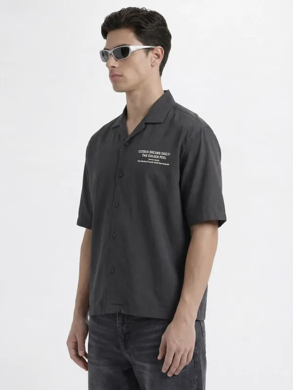 Highlander Men Black Printed Boxy Fit Casual Shirt