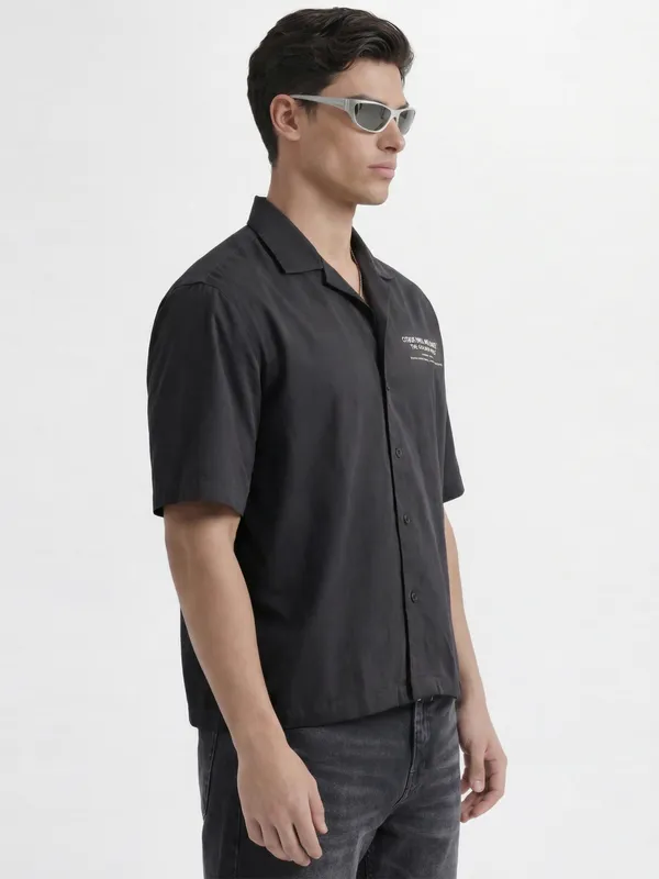 Highlander Men Black Printed Boxy Fit Casual Shirt