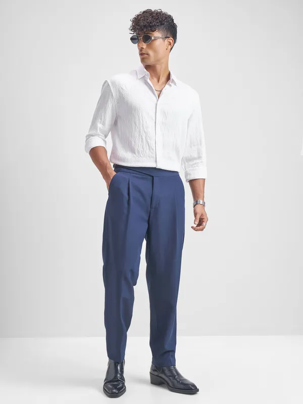 Highlander Men White Crushed Regular Fit Casual Shirt