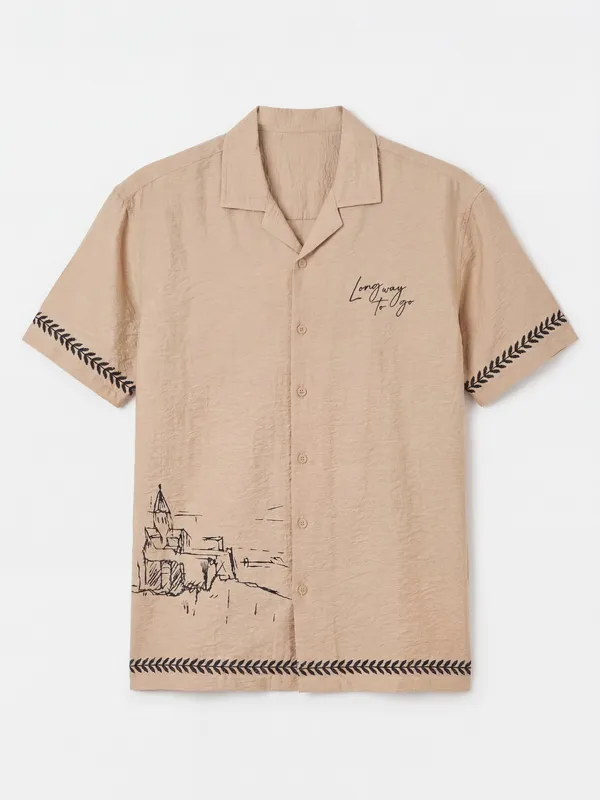 Highlander Men Beige Printed Boxy Fit Casual Shirt