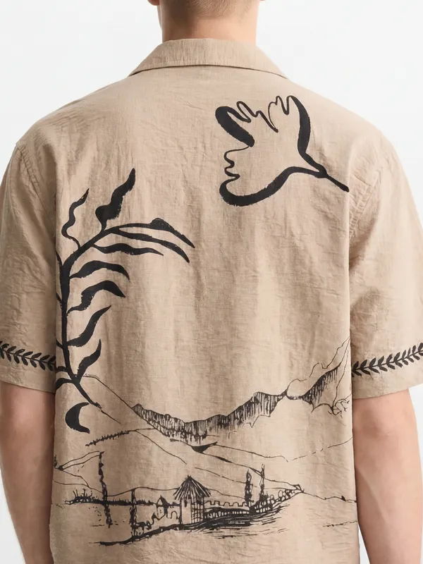 Highlander Men Beige Printed Boxy Fit Casual Shirt