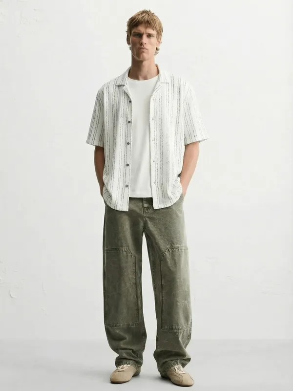 Highlander Men White Self Design Boxy Fit Casual Shirt