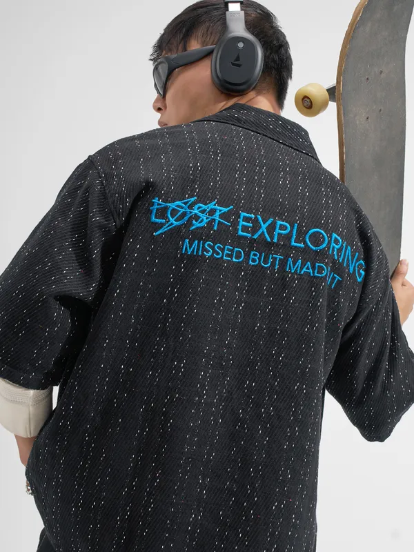 Highlander Men Black Striped Boxy Fit Casual Shirt