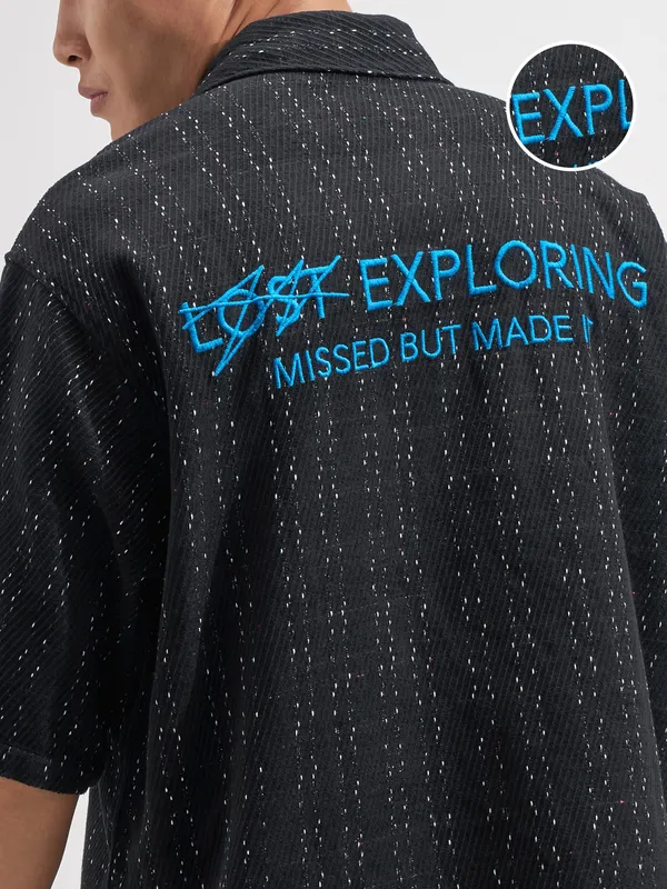 Highlander Men Black Striped Boxy Fit Casual Shirt