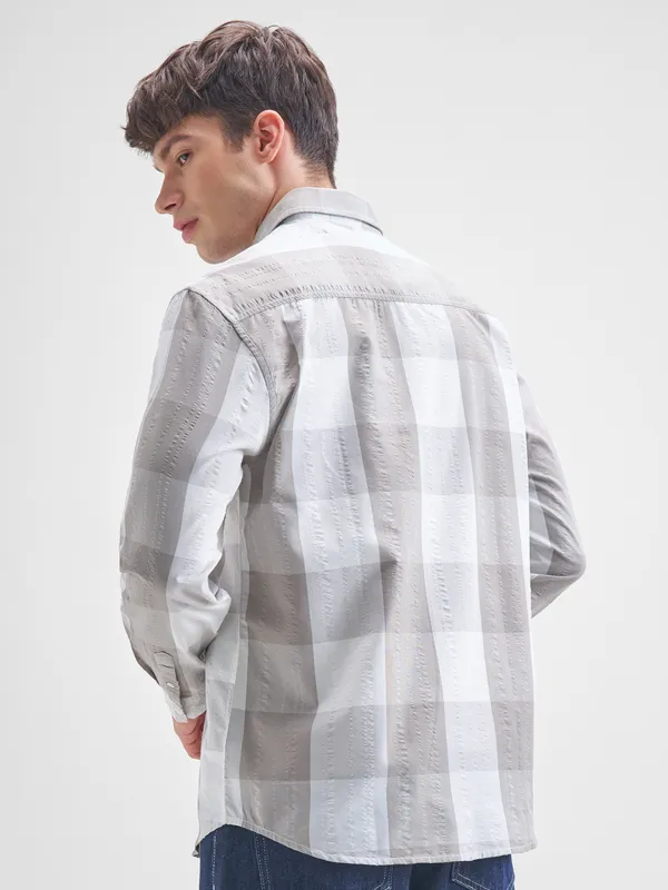 Highlander Men Grey Checked Relaxed Fit Casual Shirt