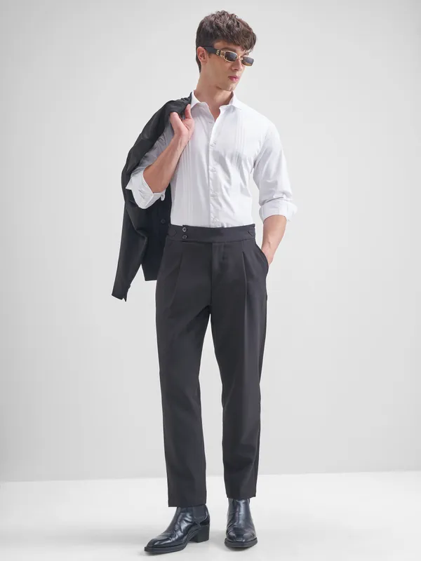 Highlander Men White Self Design Slim Fit Casual Shirt