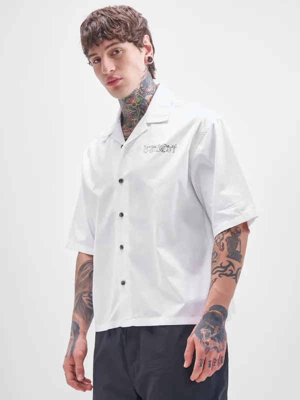 Highlander Men White Printed Boxy Fit Casual Shirt