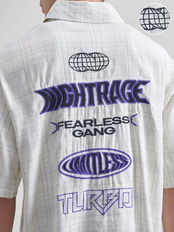 Highlander Men Cream Embroidered Boxy Fit Casual Shirt