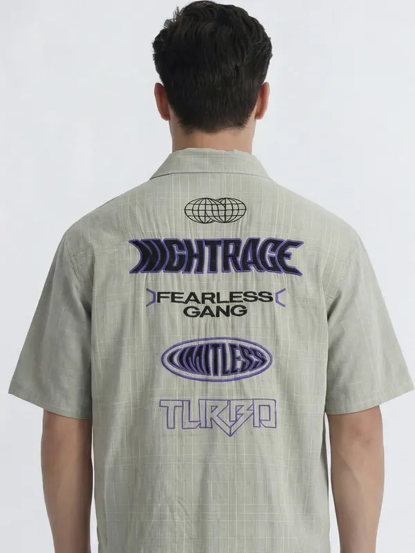 Highlander Men Grey Embroidered Boxy Fit Casual Shirt