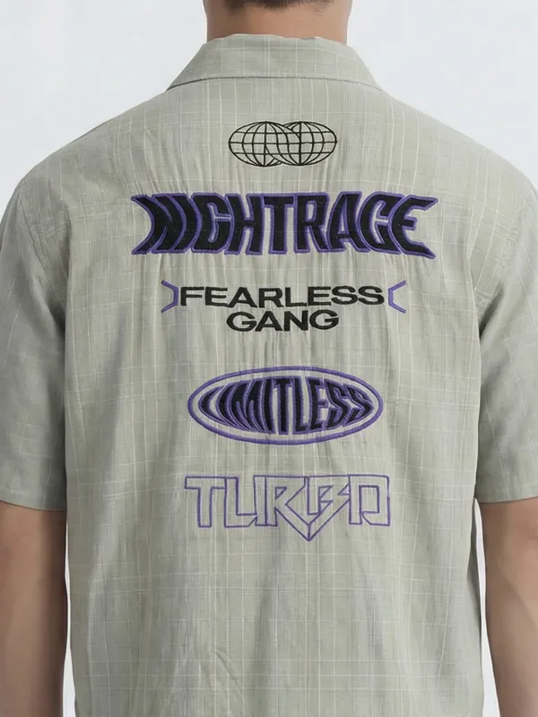 Highlander Men Grey Embroidered Boxy Fit Casual Shirt