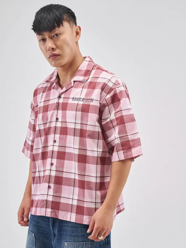 Highlander Men Pink Checked Boxy Fit Casual Shirt