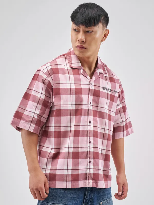Highlander Men Pink Checked Boxy Fit Casual Shirt