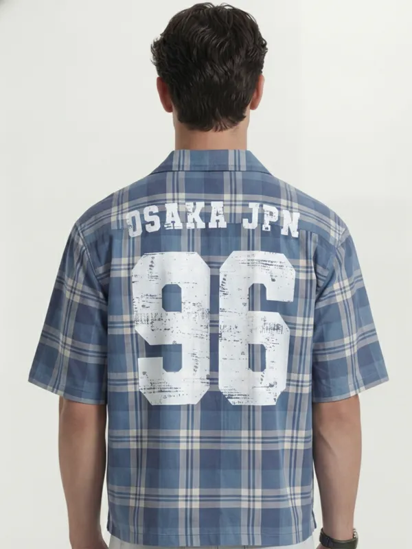 Highlander Men Blue Checked Boxy Fit Casual Shirt