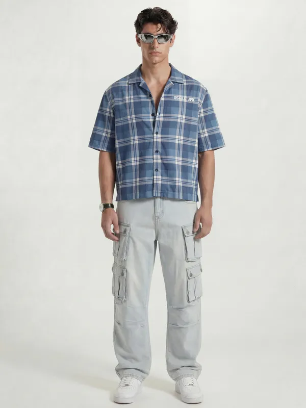 Highlander Men Blue Checked Boxy Fit Casual Shirt